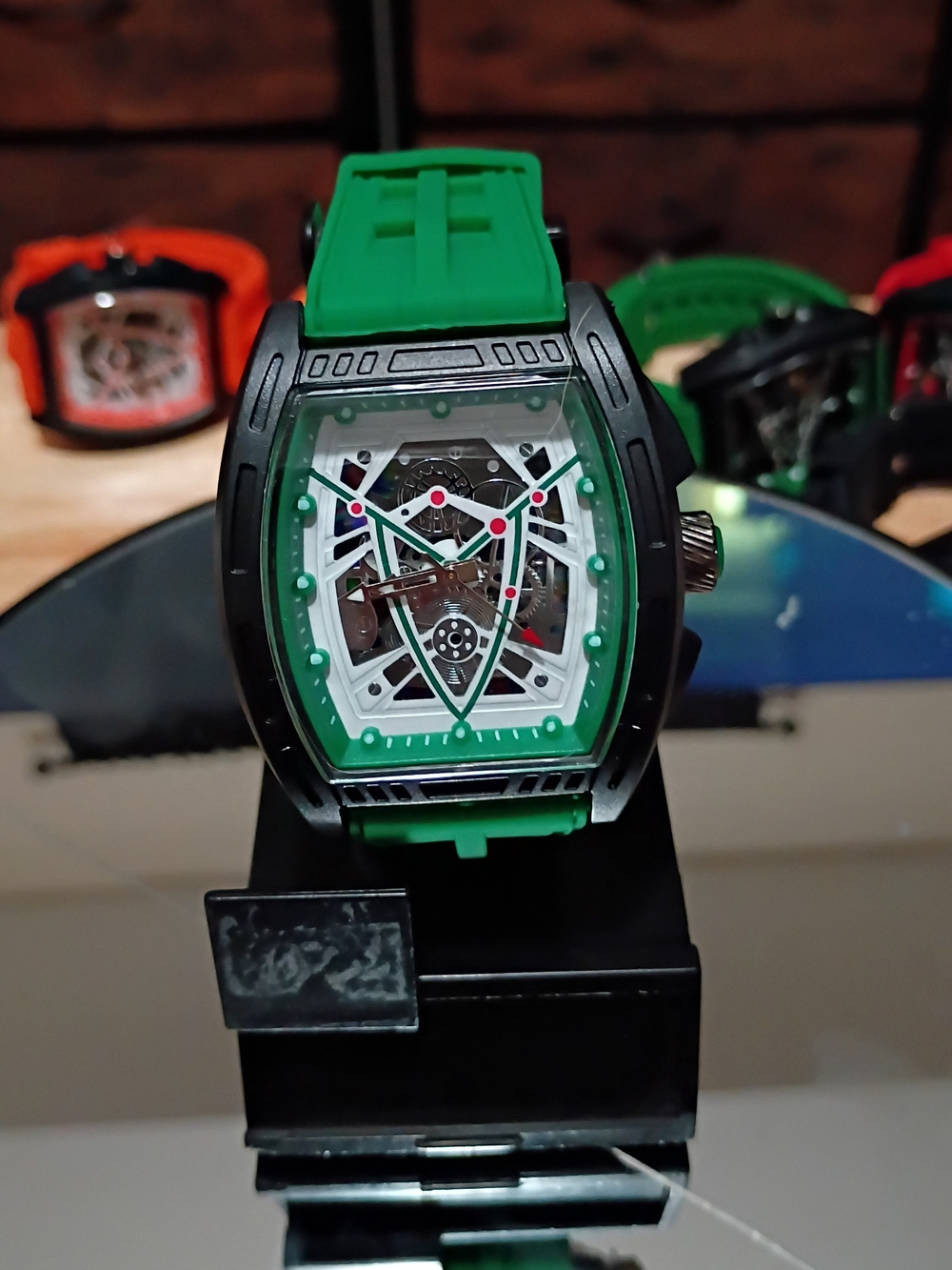 Green Skeleton Sport Watch with Black Case